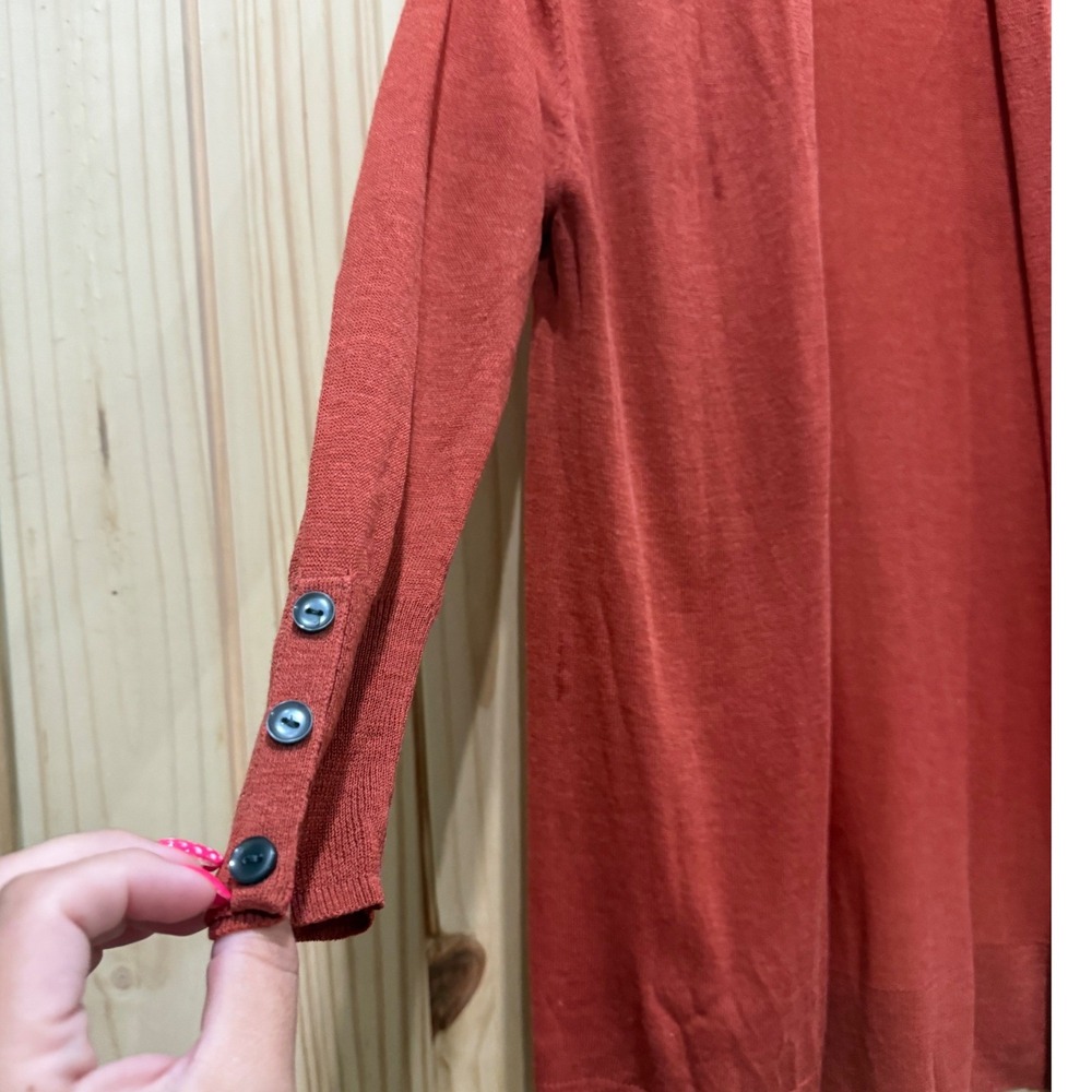 Mossimo Women Rust Orange Open Front Cardigan Sweater Button Cuff Knit Medium - Picture 3 of 7